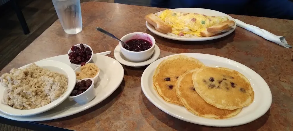 Blueberry Pancakes and Eggs with Oatmeal on Rhe Side Blueberry Wonderfulness